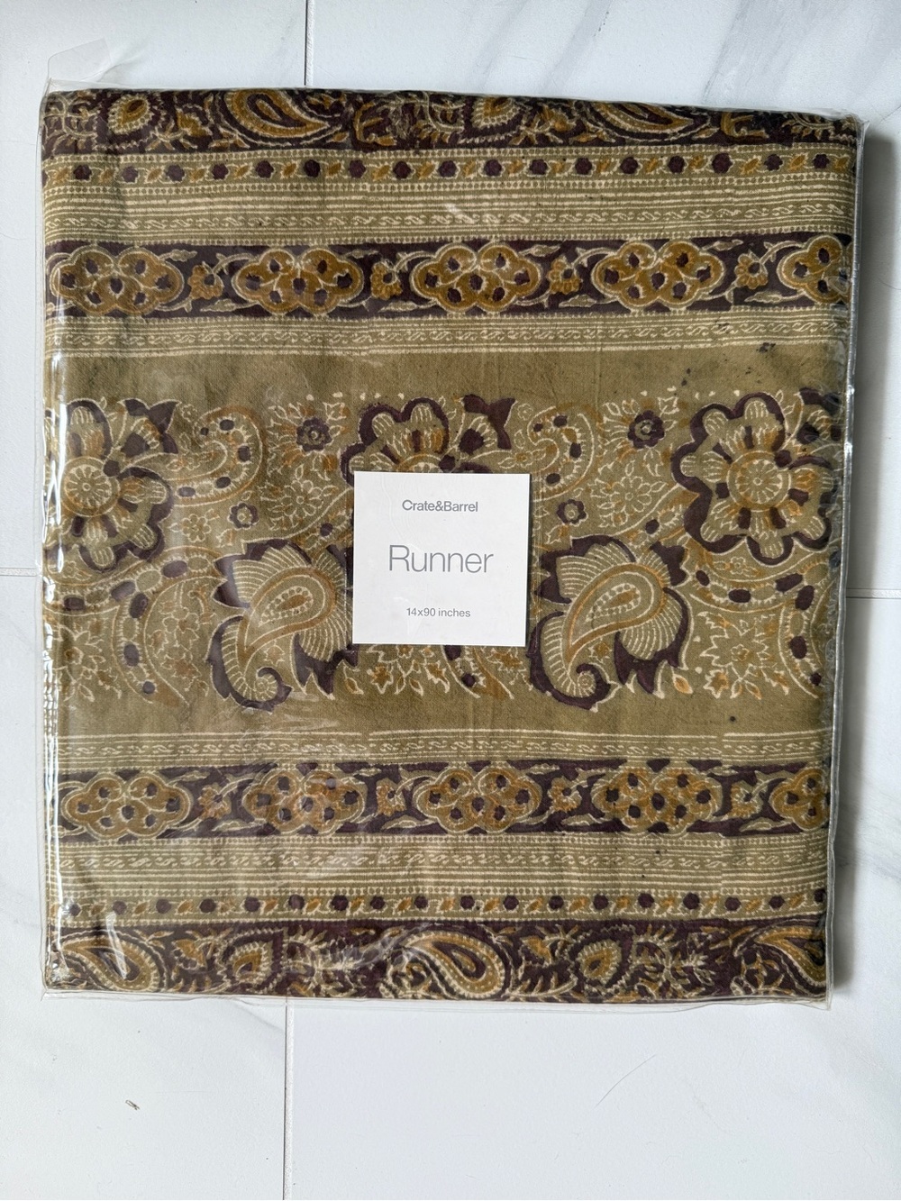 Crate & Barrel Rajastan Sage Table Runner 14x90 NEW